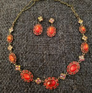 1928 brand Red Necklace and Earring Set